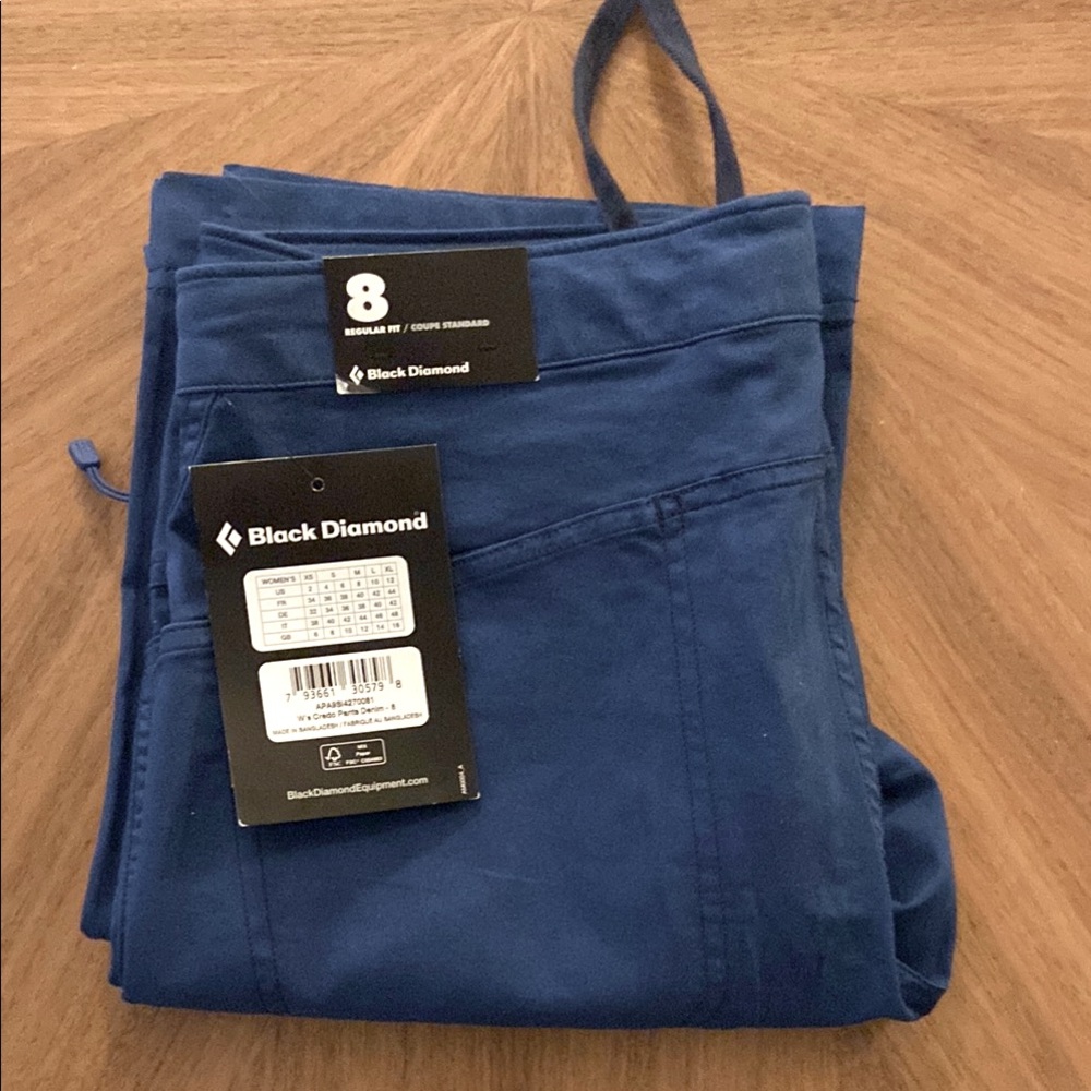 Black Diamond Blue stretch cotton Pants 
Women’s 8
